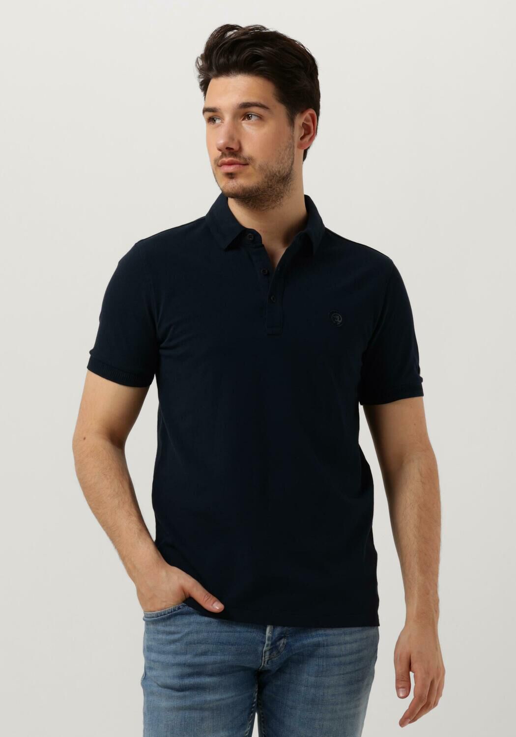 donkerblauwe cast iron polo short sleeve polo organic cotton pique essential