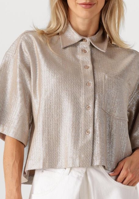 Zilveren ALIX THE LABEL  LADIES WOVEN FOIL CROPPED BLOUSE - large