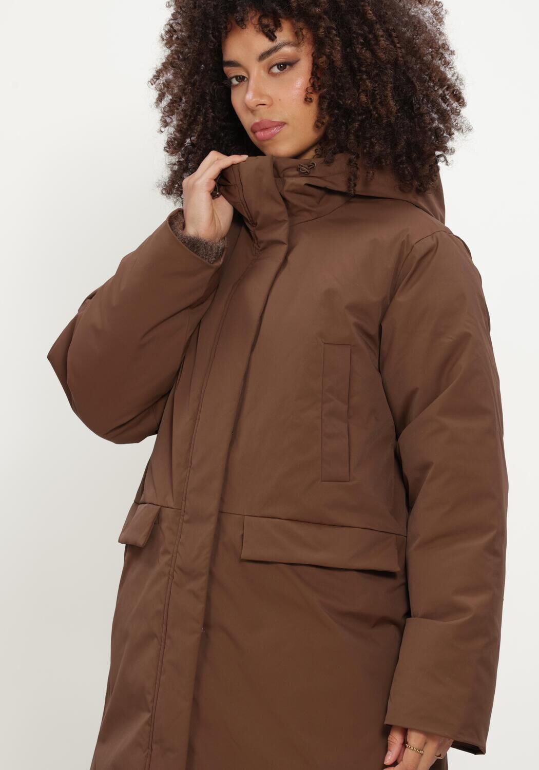 OBJECT Veste matelass&eacute; OBJKELYN L/S RE LONG JACKET NOOS en marron - large