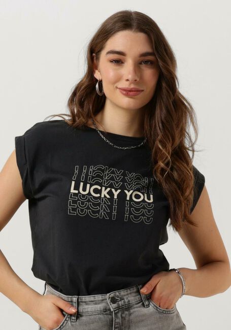 Zwarte BY-BAR T-shirt THELMA LUCKY YOU TOP - large