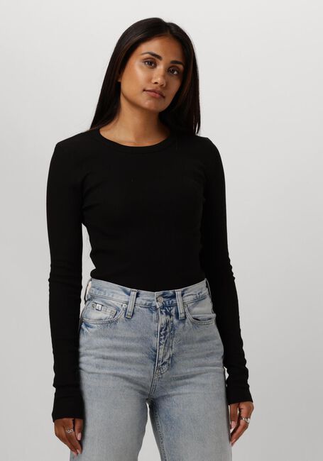 CALVIN KLEIN WOVEN LABEL RIB LONG SLEEVE Hauts & T-shirts en noir - large