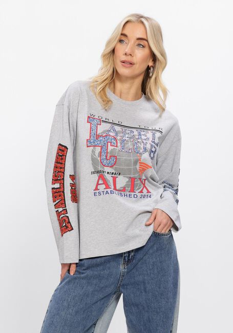 ALIX THE LABEL Haut LADIES KNITTED FANCY PRINT LONGSLEEVE T-SHIRT Gris clair - large