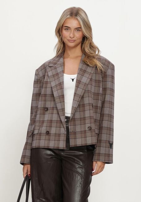 ALIX THE LABEL LADIES WOVEN CROPPED CHECK BLAZER Blazers en marron - large
