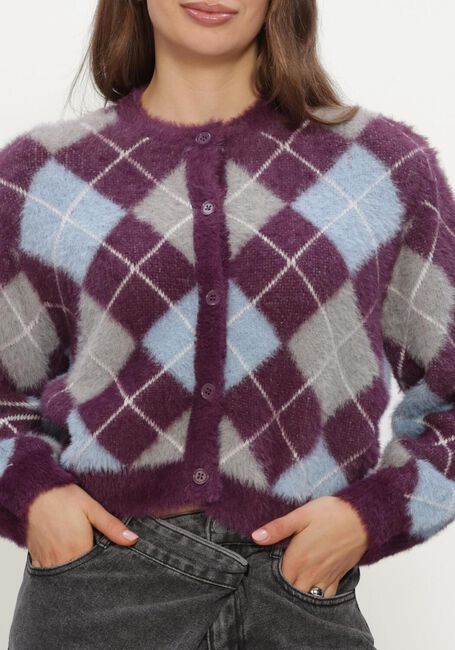 Paarse REFINED DEPARTMENT Vest LADIES KNITTED CHECK CARDIGAN NOMI - large