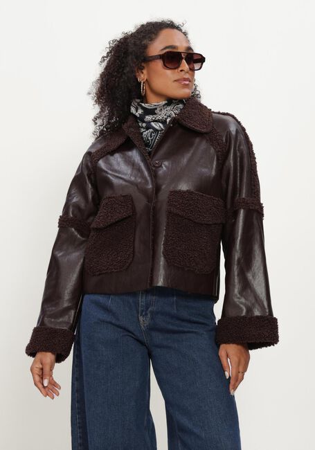 Bruine Y.A.S. Leren jas YASFILIA LS JACKET - large