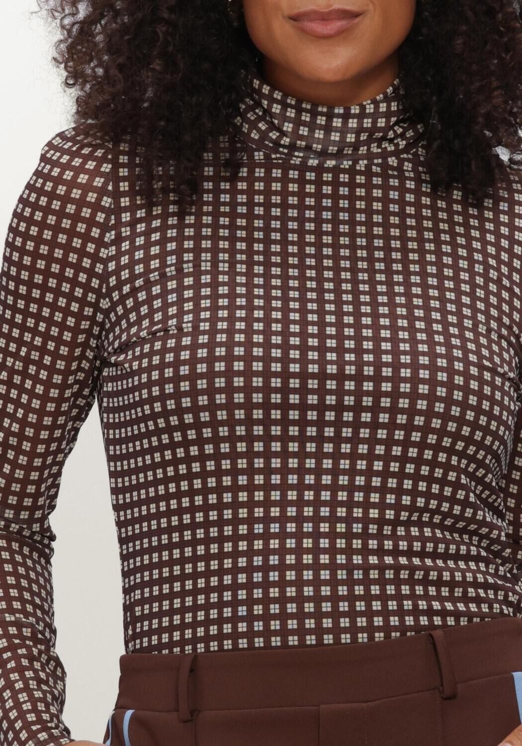 Bruine POM AMSTERDAM Top ROMI MESH CHECK BROWN - large