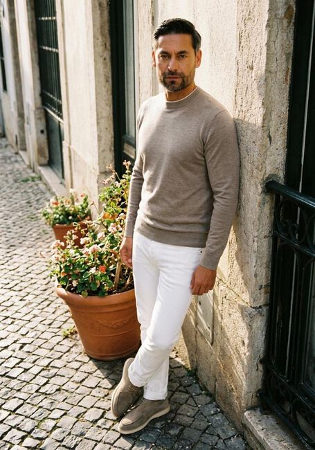 GENTILUOMO Pull ROUND NECK LS en beige - large