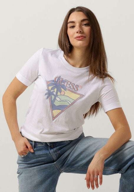 GUESS T-shirt SS RN BEACH TRIANGLE TEE en blanc - large