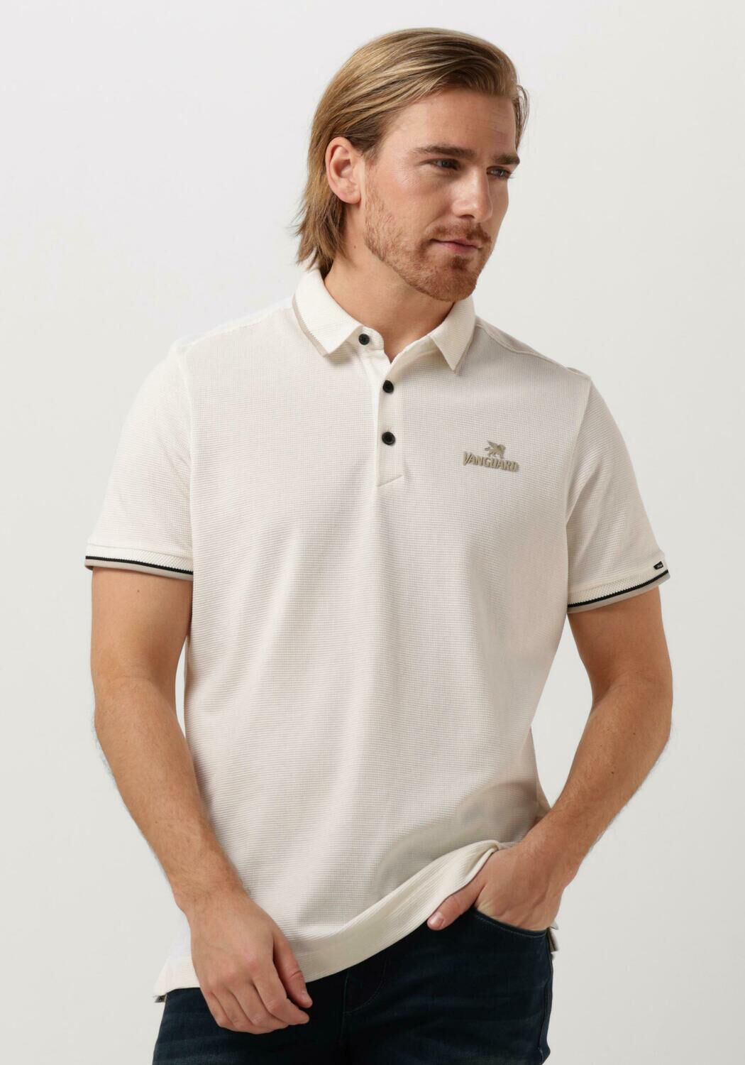 VANGUARD Polo SHORT SLEEVE POLO COTTON POLY WAFFLE STRUCTURE Blanc Omoda