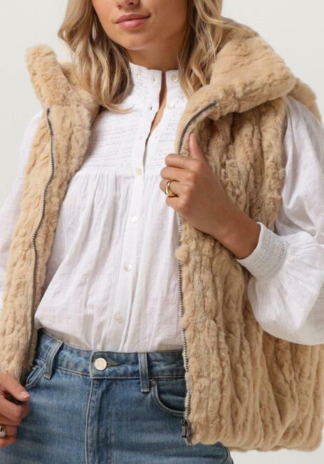 RUBY TUESDAY Veste sans manches CLEA SOFT FUR BODYWARMER LARGE COLLAR en marron - large