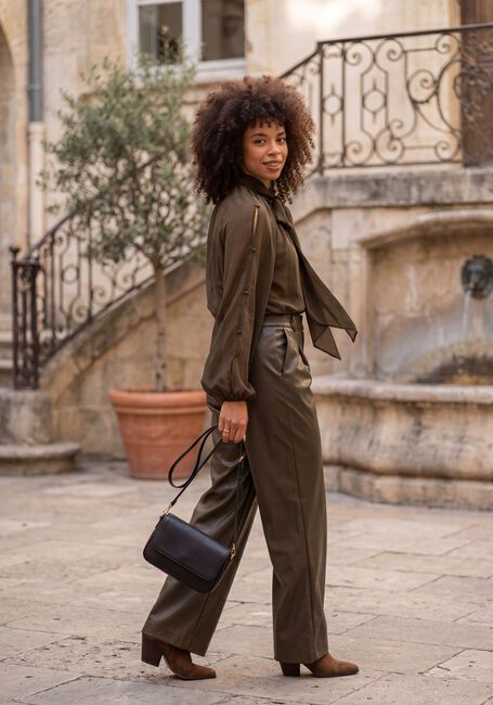 DANTE6 Pantalon large MINORA FAUX LEATHER BARREL PANTS Olive - large