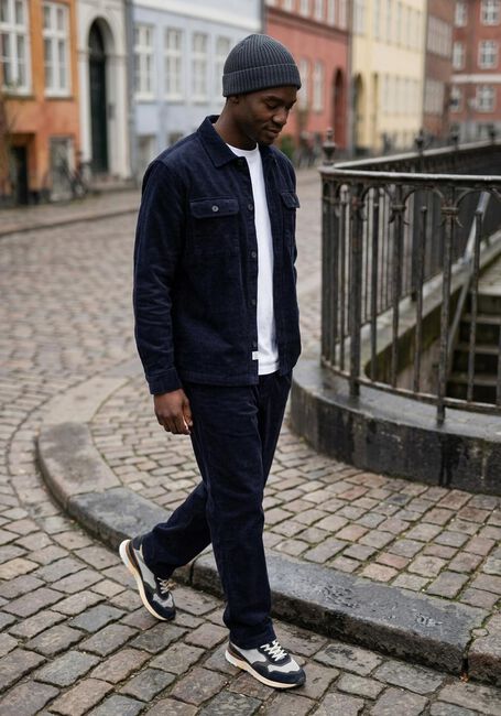 Blauwe ANERKJENDT Overhemden AKOSCAR CORD OVERSHIRT - large