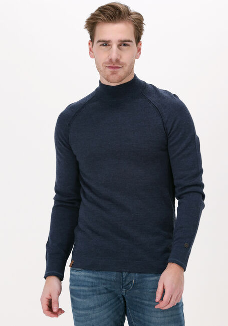 CAST IRON Pull MOCK NECK TECH MERINO Bleu foncé - large