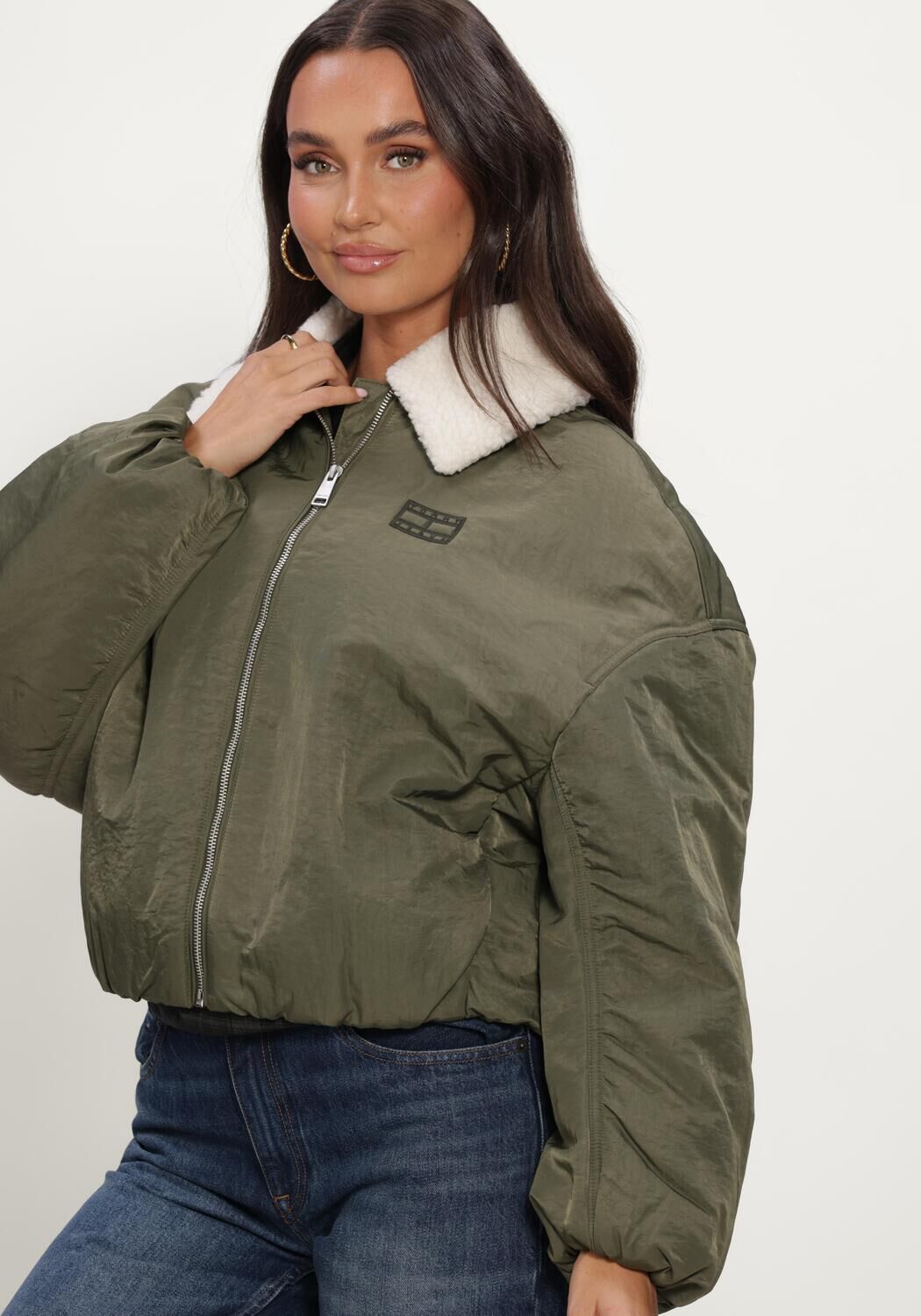 Groene TOMMY JEANS Jack TJW FUR COLLAR UTILITY BOMBER - large