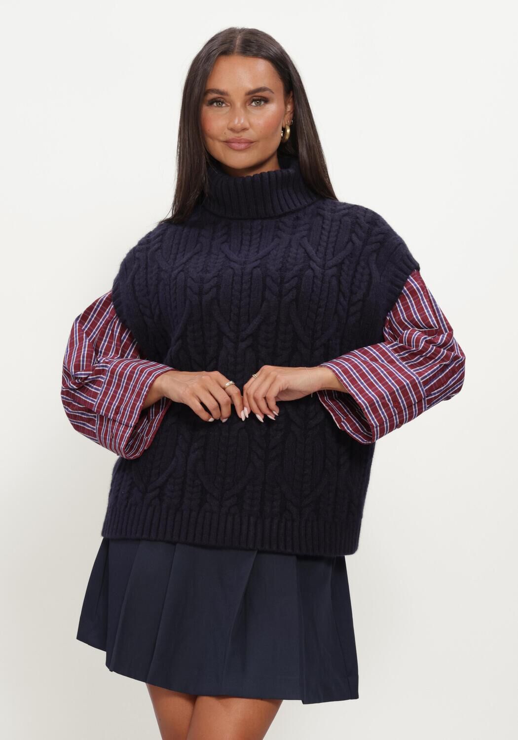Donkerblauwe CO'COUTURE Spencer ROWCC OVERSIZE CABLE KNIT VEST - large