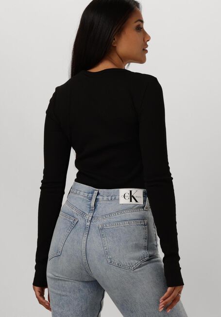 CALVIN KLEIN WOVEN LABEL RIB LONG SLEEVE Hauts & T-shirts en noir - large