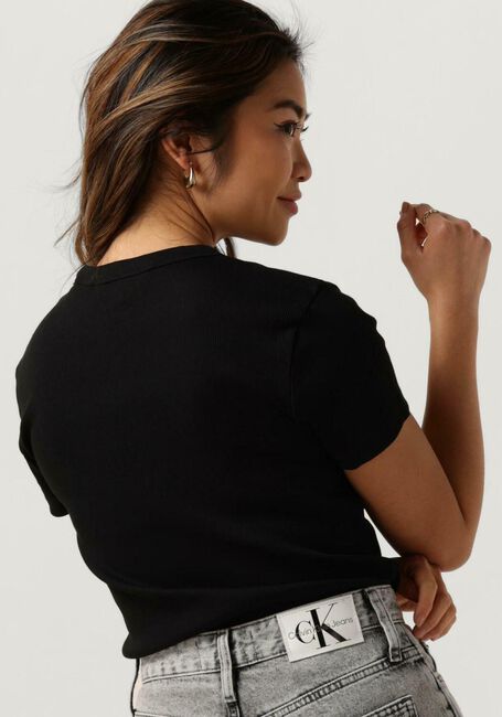 Zwarte CALVIN KLEIN T-shirt WOVEN LABEL RIB REGULAR TEE - large
