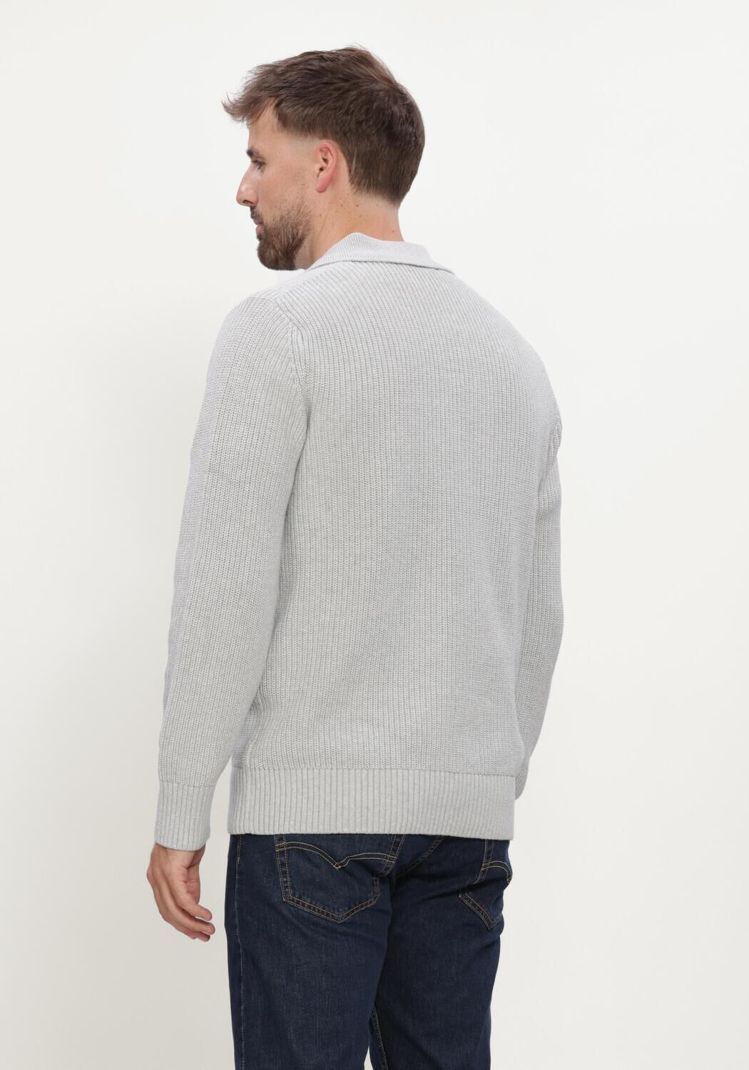 Grijze SELECTED MEN Trui SLMPIM LS KNIT POLO CAMP - large