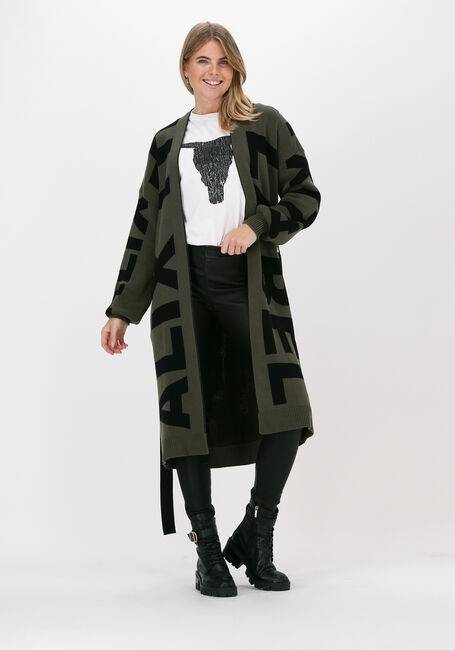 Donkergroene ALIX THE LABEL Vest TEXT JAQUARD CARDIGAN - large