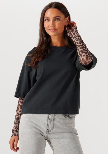 CATWALK JUNKIE T-shirt LOOSE FIT TSHIRT WITH LEOPARD MESH SLEEVES en noir - large