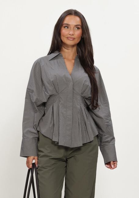 Grijze CATWALK JUNKIE  CHECK BLOUSE WITH WAIST PLEATS - large