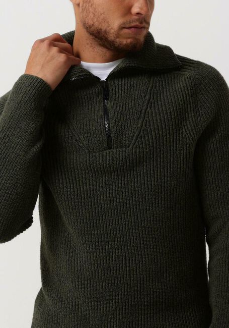 CAST IRON Pull HALF ZIP COLLAR COTTON BOUCLE MOULINE en vert - large