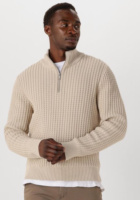 SELECTED HOMME Pull SLHTOM LS KNIT STRUCTURE HALF ZIP en beige - large