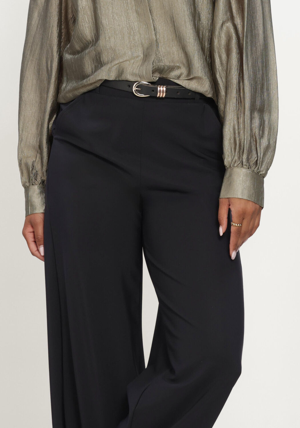 Zwarte STUDIO ANNELOES Wijde broek Lexie LONG bonded trousers - large