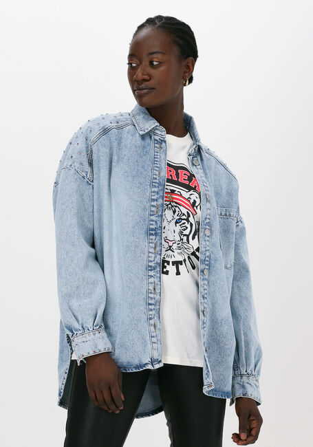 Blauwe COLOURFUL REBEL  TEDDY RINESTONES DENIMBLOUSE - large