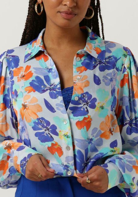 Lichtblauwe JANSEN AMSTERDAM  WP764 PRINTED BLOUSE LONG PUFFED SLEEVE - large