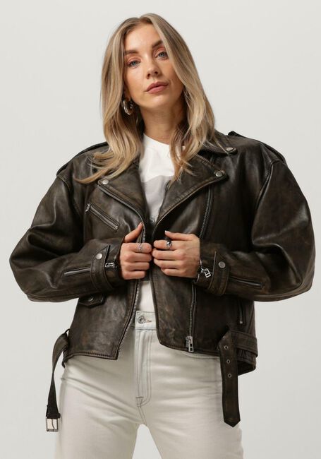 GOOSECRAFT Veste en cuir GC GALLOWAY BIKER Gris foncé - large