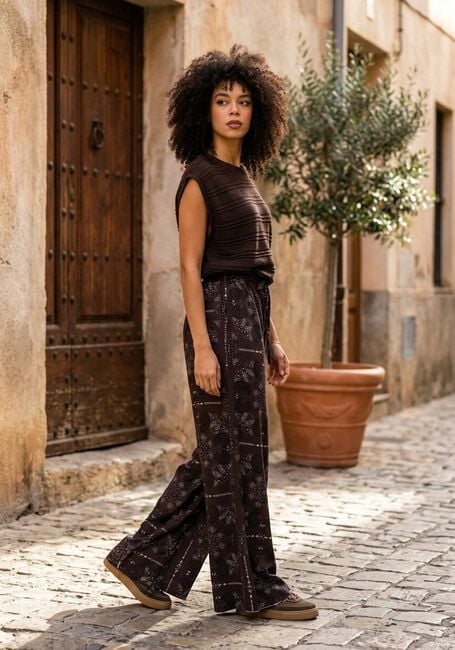 STUDIO ANNELOES Haut Leona knitted top en marron - large