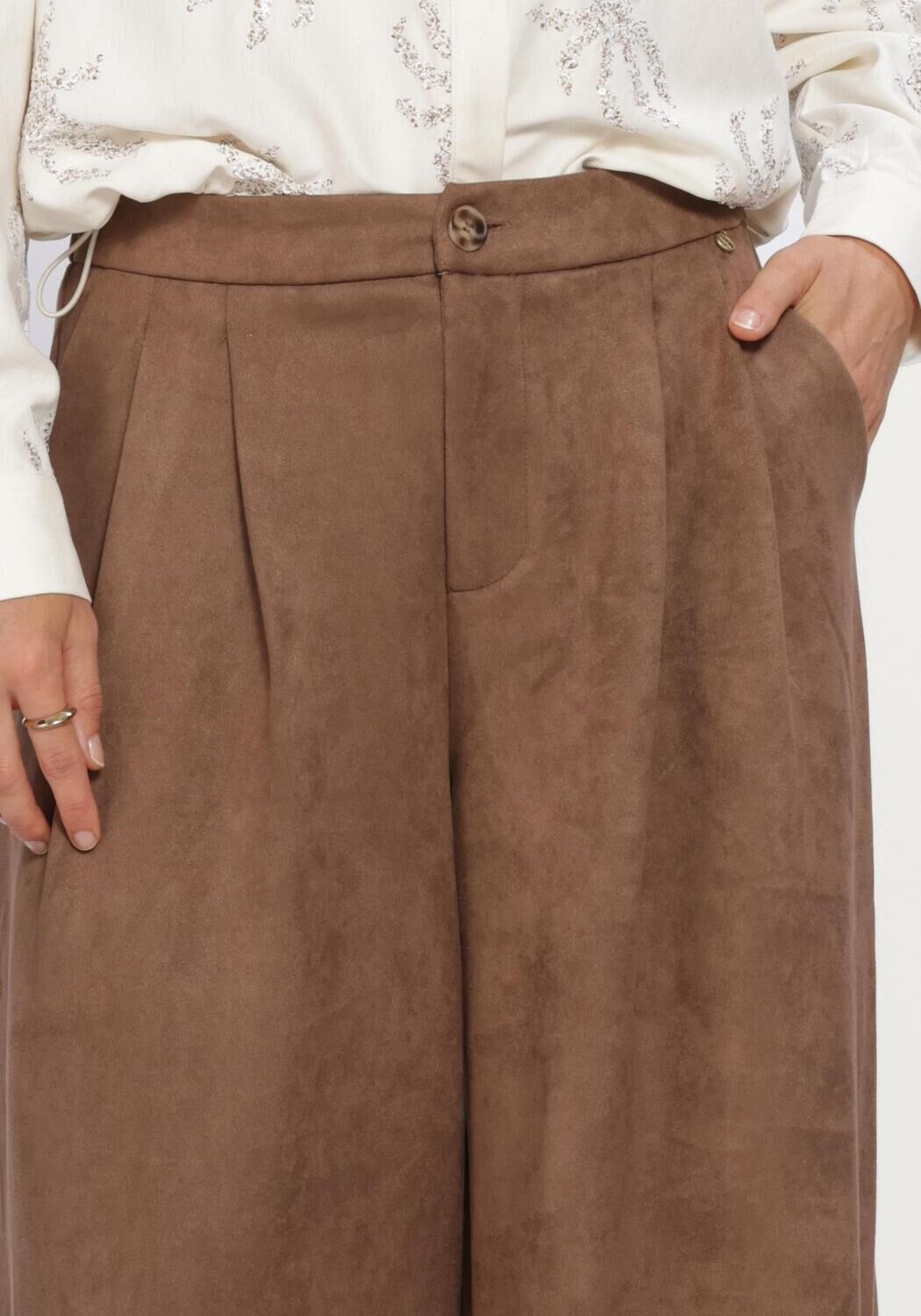 Bruine NUKUS Wijde broek BODINE PANTS SUEDE - large