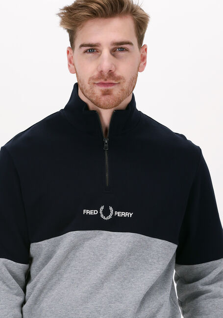 Donkerblauwe FRED PERRY Sweater COLOURBLOCK HALF ZIP SWEATSHIRT - large