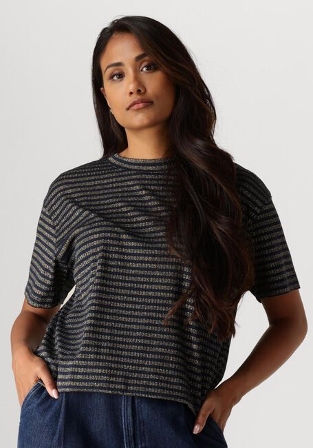 SUMMUM Haut SHORTSLEEVE TOP LUREX RIB STRIPE en bleu - large