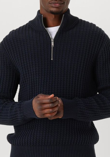 SELECTED MEN Pull SLHTOM LS KNIT STRUCTURE HALF ZIP Bleu foncé - large