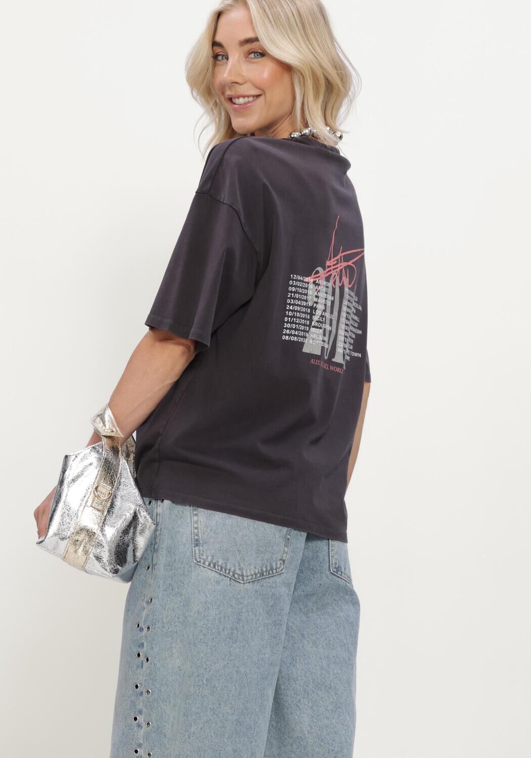 ALIX THE LABEL LADIES KNITTED TOUR T-SHIRT Hauts & T-shirts Gris fonc&eacute; - large