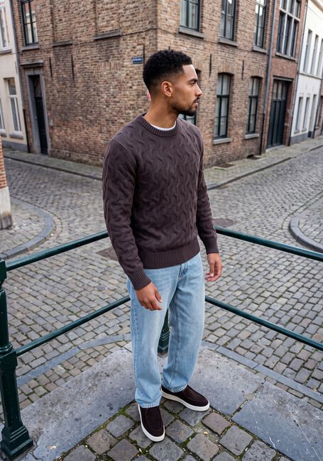 SELECTED MEN Pull SLMCARLOS LS CABLE CREW NECK en marron - large