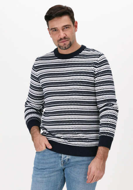 SELECTED HOMME Pull SLHALFIE LS KNIT CREW W CAMP Blanc - large