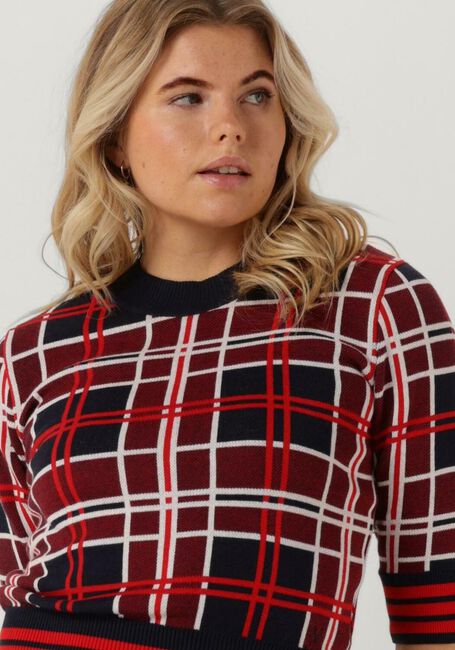 VANILIA Pull CHECKED SHORTSLEEVE en rouge - large
