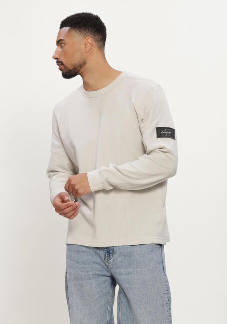 CALVIN KLEIN T-shirt LS WAFFLE BADGE CREWNK TEE en beige - large