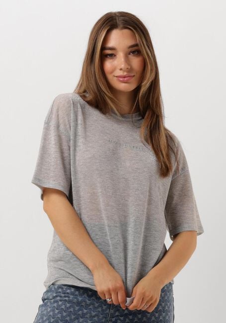 Zilveren ALIX THE LABEL Top LADIES KNITTED SHEER T-SHIRT - large