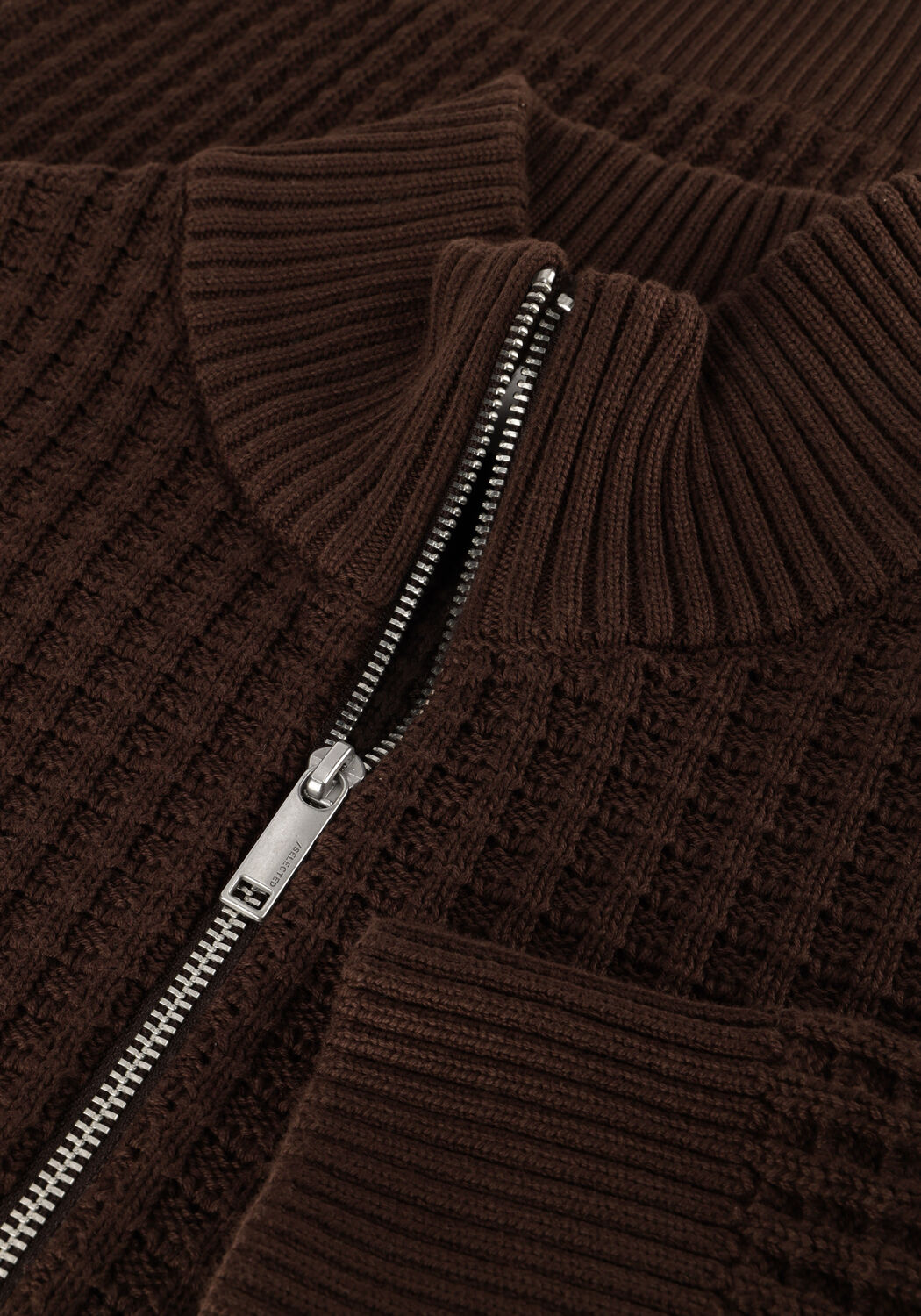 Bruine SELECTED MEN Trui SLHTOM LS KNIT STRUCTURE HALF ZIP - large