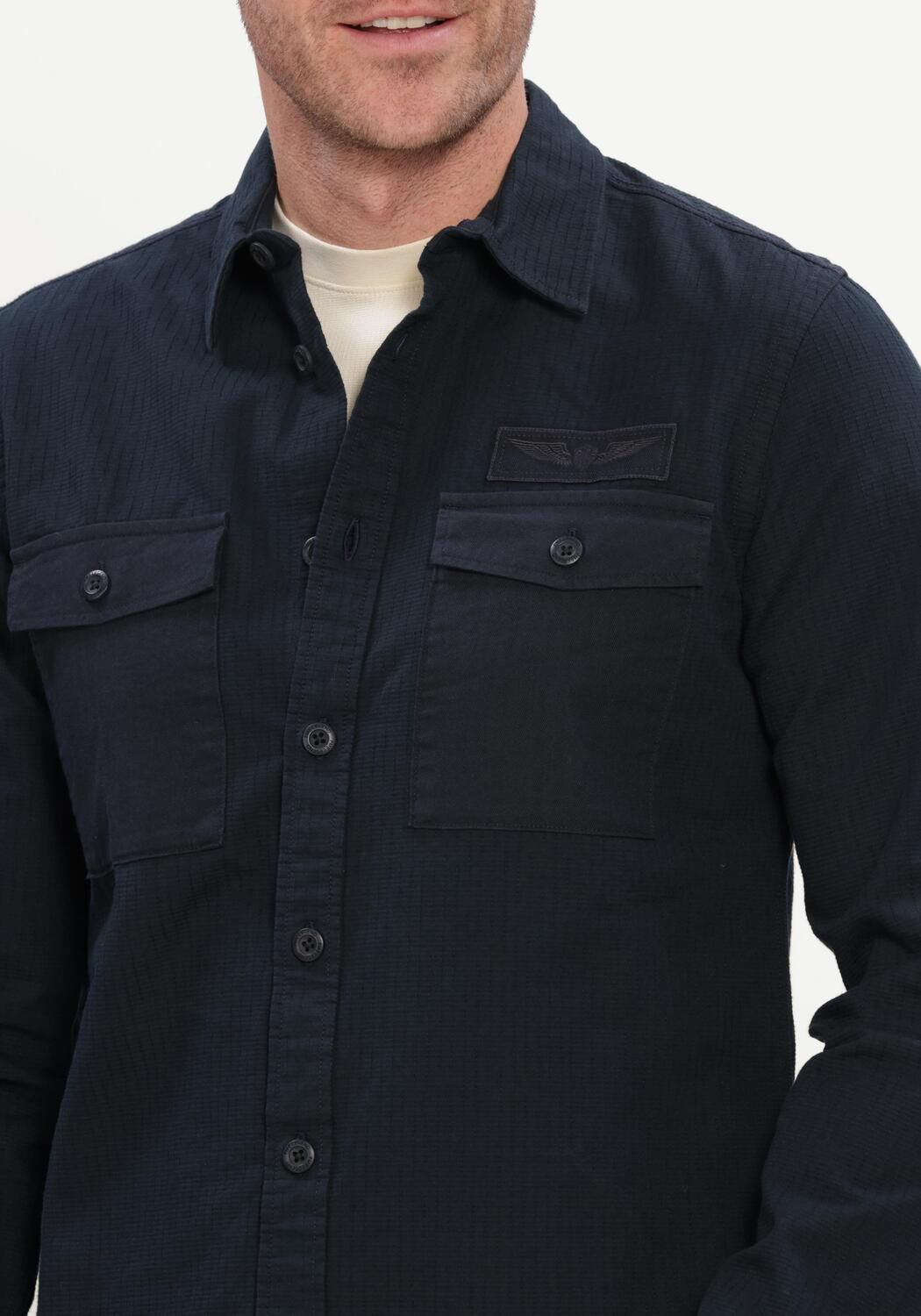 Donkerblauwe PME LEGEND Casual overhemd LONG SLEEVE SHIRT QUILT POPLIN - large