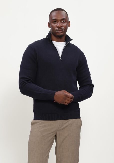 SELECTED MEN Pull SLHDANE LS KNIT STRUCTURE HALF ZIP NOOS Bleu fonc&eacute; - large