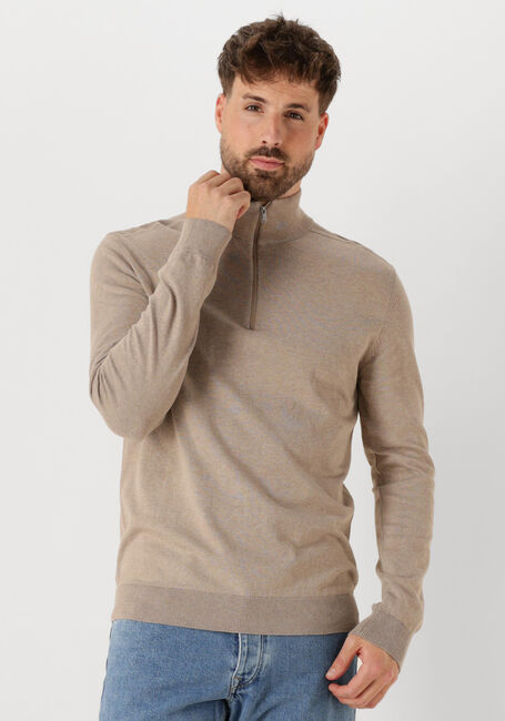 Beige SELECTED MEN Trui SLHBERG HALF ZIP CARDIGAN NOOS - large