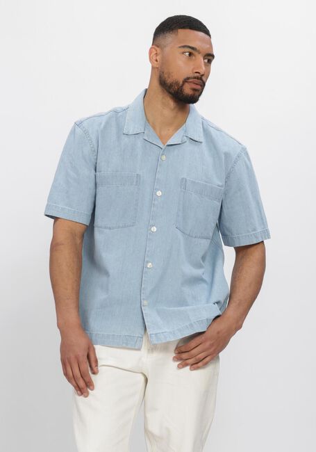 Lichtblauwe SELECTED MEN Casual overhemd SLHRLXCARLO DENIM SS SHIRT  RESORT - large