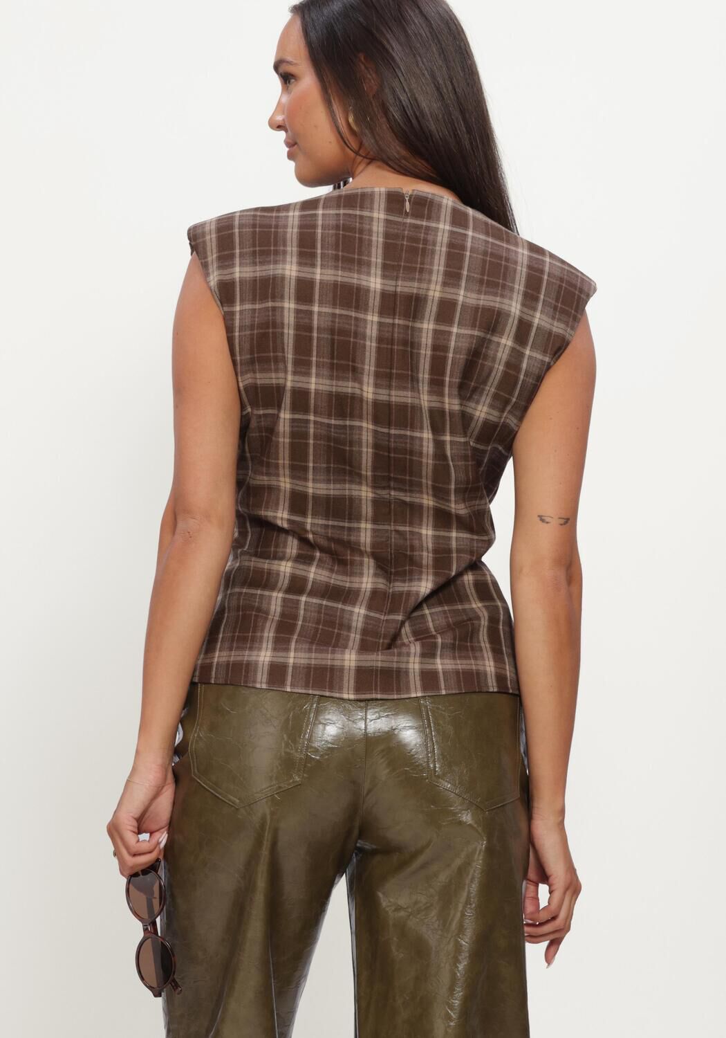 CO'COUTURE Haut DAGNYCC CHECK PLEAT TOP en marron - large
