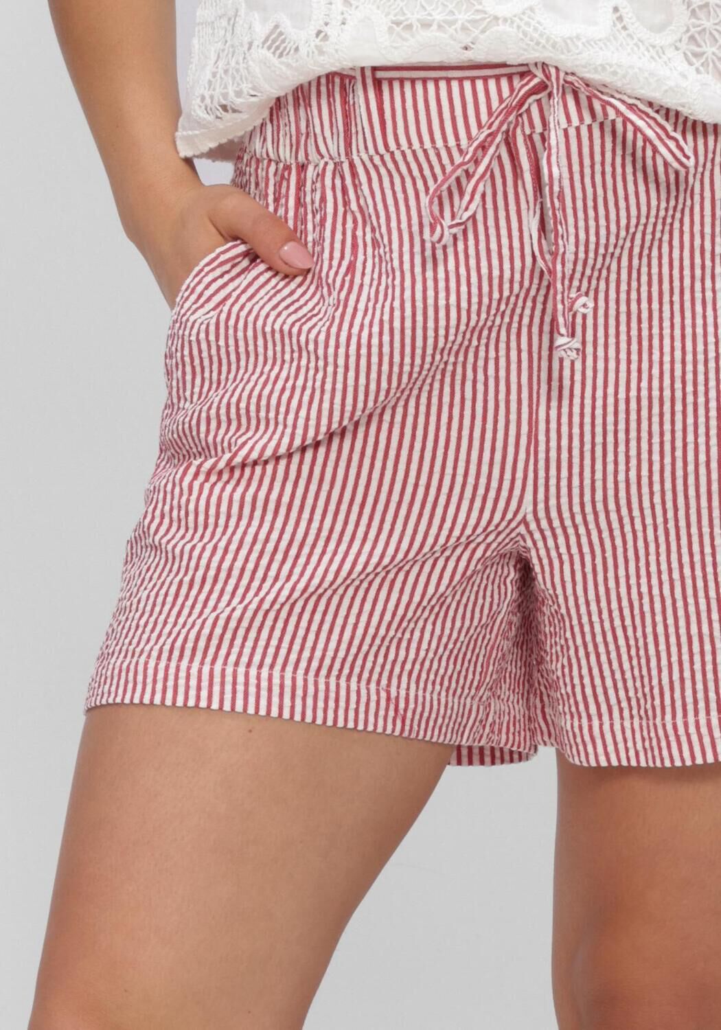 Rode POM AMSTERDAM Broeken/jumpsuits SHORTS SEERSUCKER RED WHITE - large