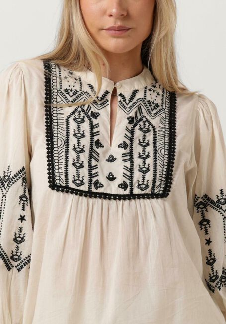 Gebroken wit SUMMUM  TOP COTTON VOILE WITH CONTRAST COLER EMBROIDERY - large